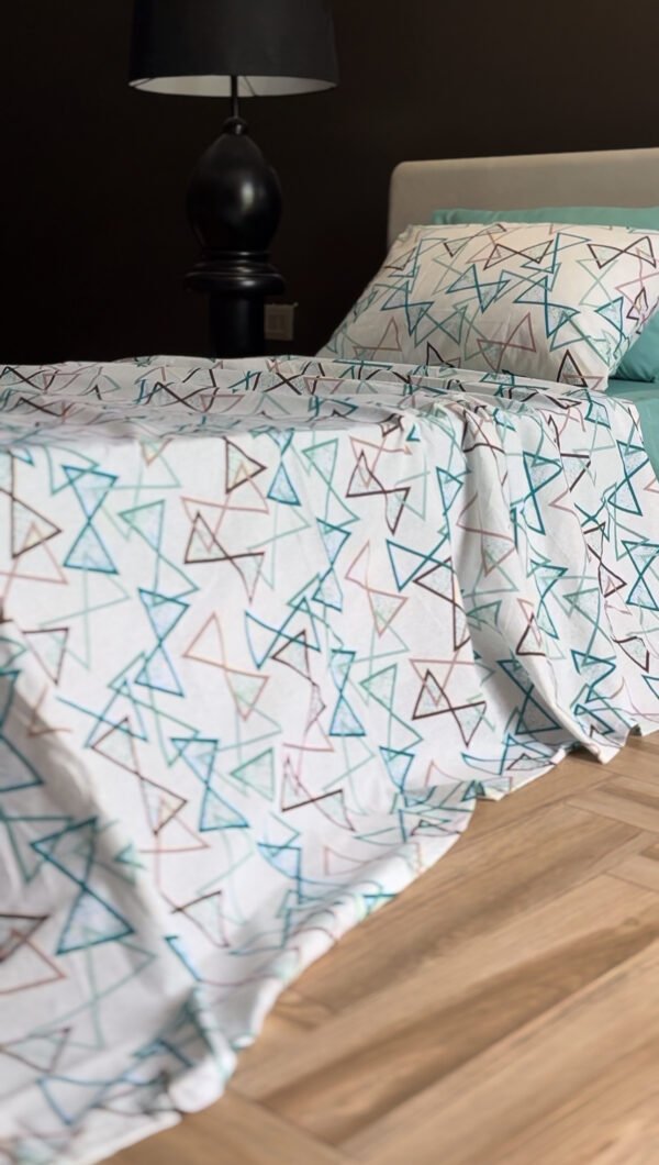 Parure de Lit Géométrie – Triangles Bleu Café Gris
