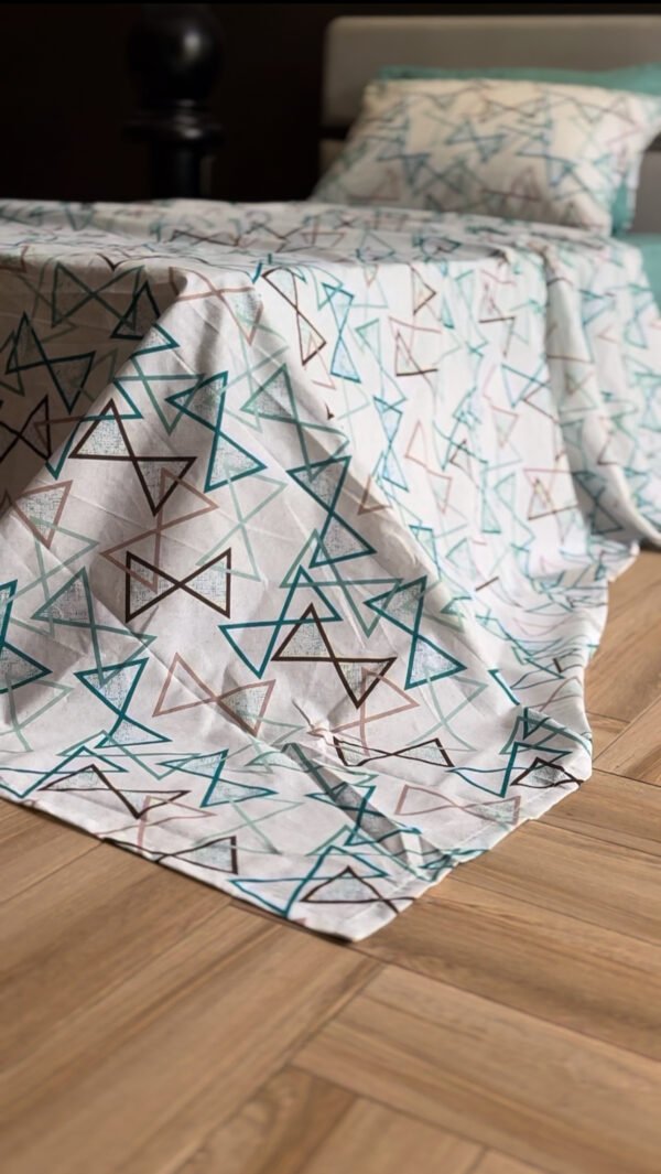 Parure de Lit Géométrie – Triangles Bleu Café Gris