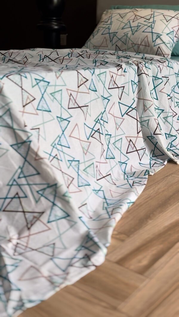 Parure de Lit Géométrie – Triangles Bleu Café Gris