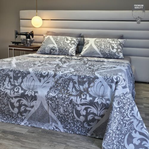 Parure de Lit Élégance Florale – Gris Baroque