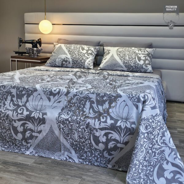 Parure de Lit Élégance Florale – Gris Baroque
