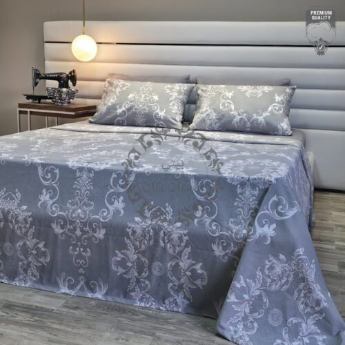 Parure de Lit Prestige Argenté – Gris & Motifs Baroques