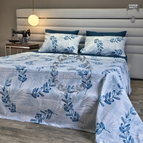 Parure de Lit Feuillage Bleu – Élégance Botanique Apaisante