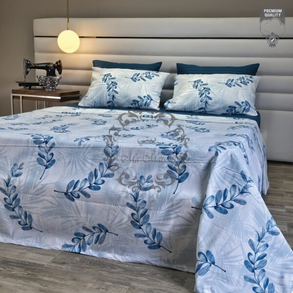 Parure de Lit Feuillage Bleu – Élégance Botanique Apaisante