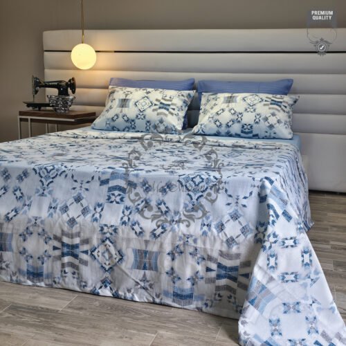 Parure de Lit Patchwork Bleu – Harmonie Nordique