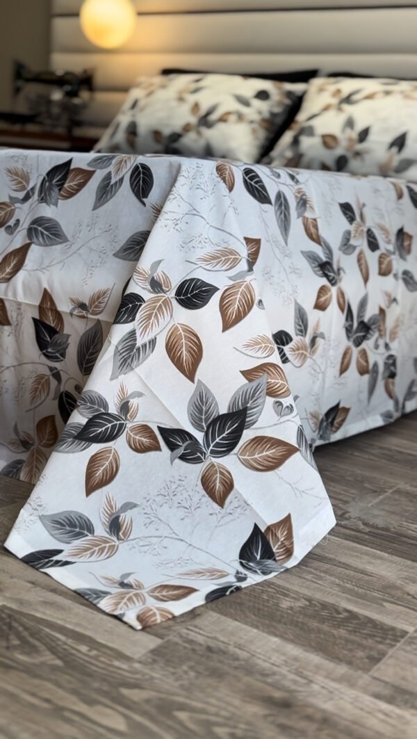 Parure de Lit Feuillage d’Automne – Blanc Gris Brun