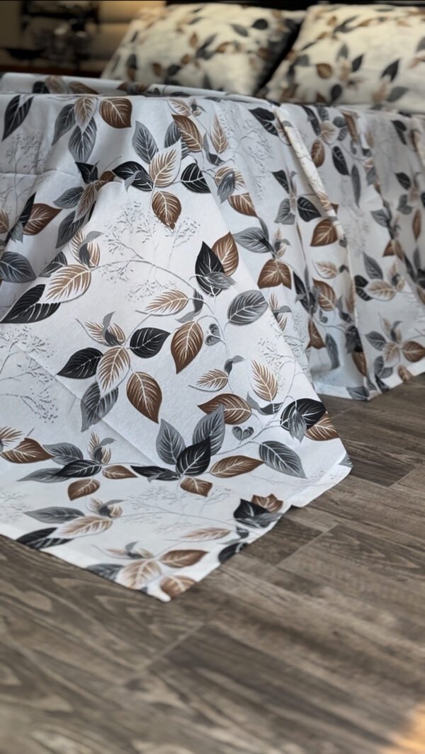 Parure de Lit Feuillage d’Automne – Blanc Gris Brun