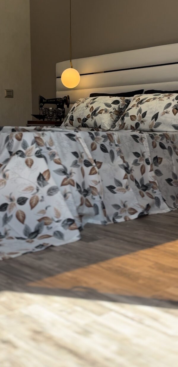 Parure de Lit Feuillage d’Automne – Blanc Gris Brun