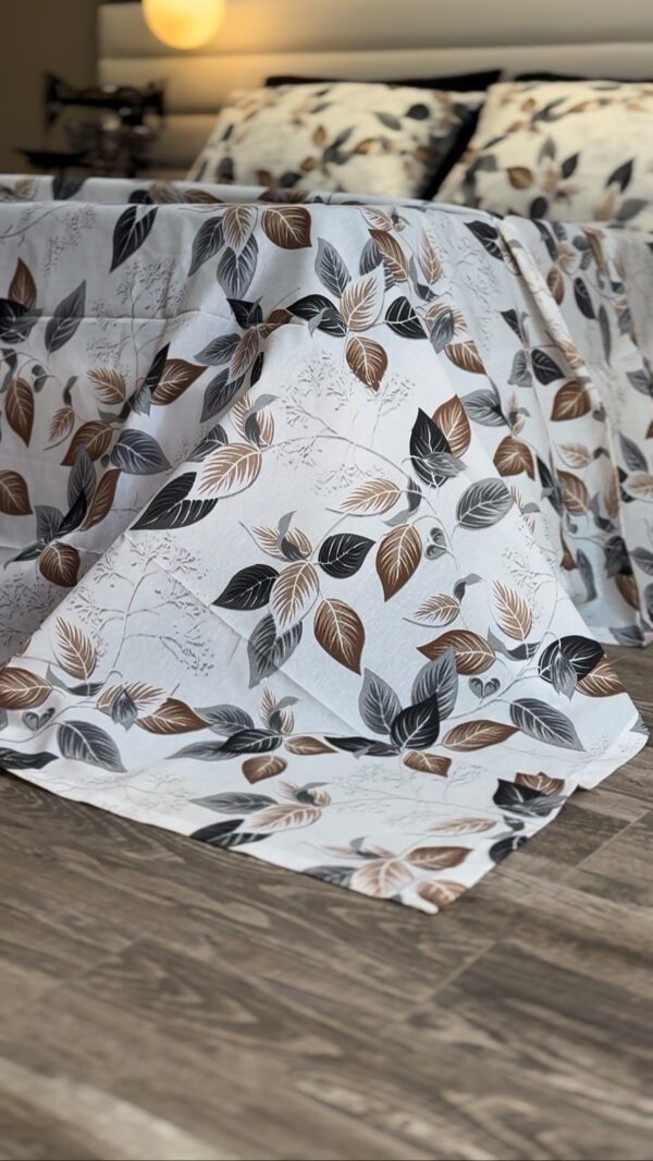 Parure de Lit Feuillage d’Automne – Blanc Gris Brun
