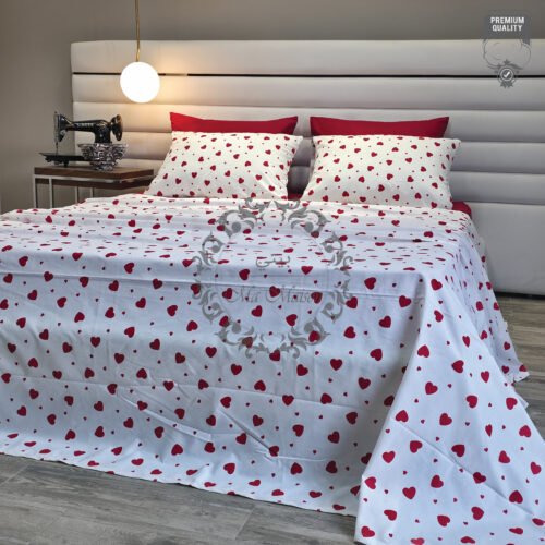 Parure de Lit Cœur Passion – Blanc Rouge Amour Parure de Lit Cœur Passion – Blanc Rouge Amour