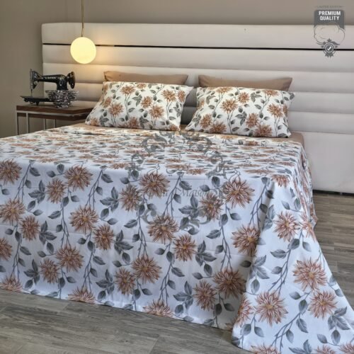 10 Parure de Lit 2 Places – Motif Floral et Feuillage Gris