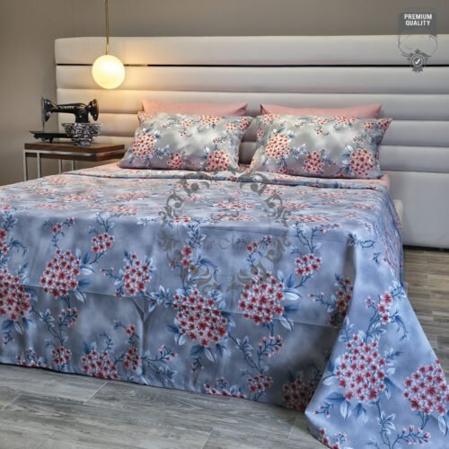 Parure de Lit Sakura d’Argent – Douceur Florale Éclatante
