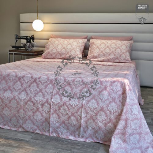 5 Parure de Lit Rose – Damassé Élégance Douce