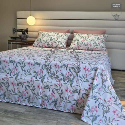 7 Parure de Lit Orchidée Sauvage – Satin Blanc Rosé