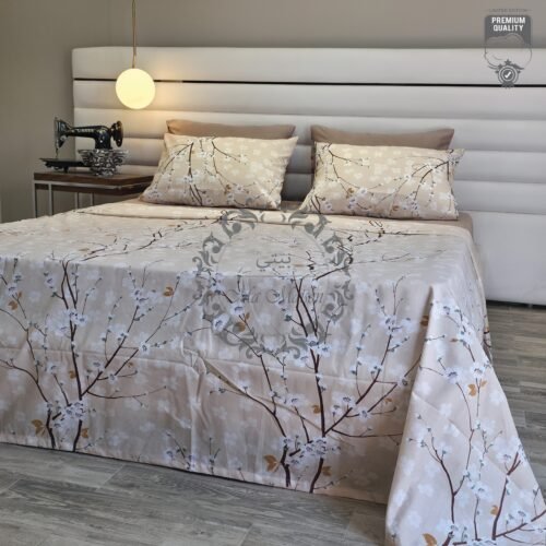 9 Parure de Lit Beige – Branches Fleuries Élégantes