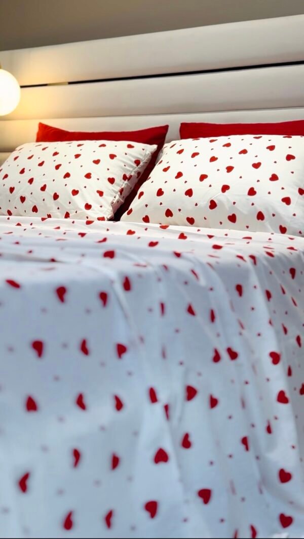 Parure de Lit Cœur Passion – Blanc Rouge Amour
