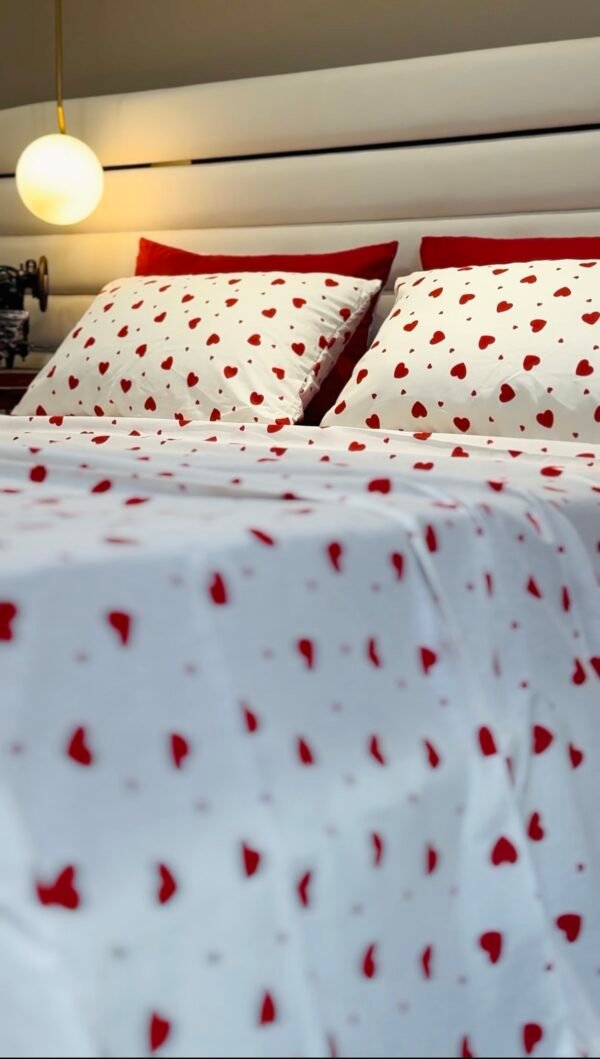Parure de Lit Cœur Passion – Blanc Rouge Amour