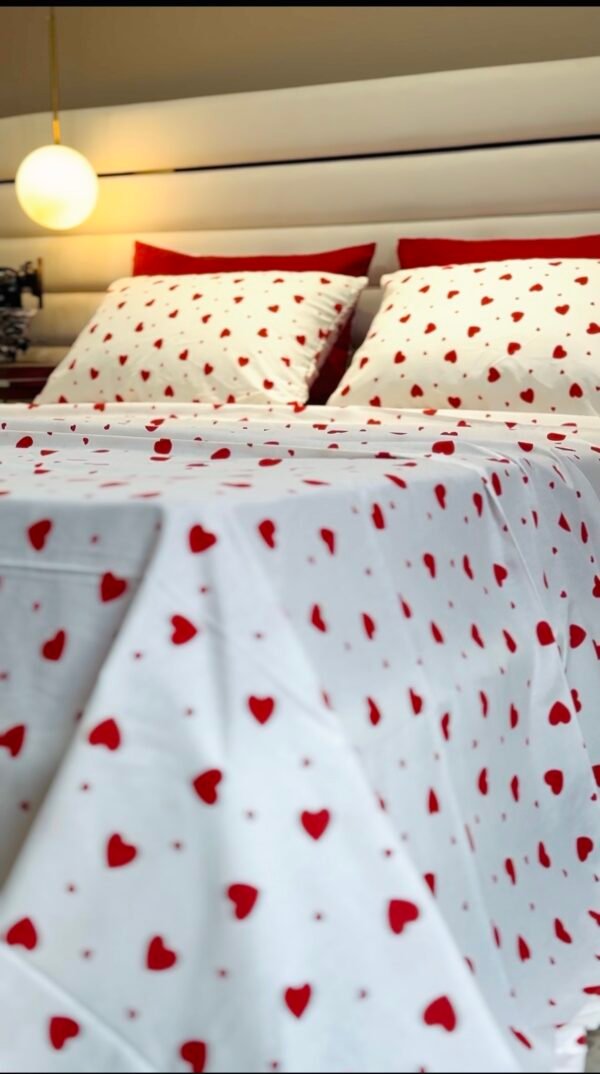 Parure de Lit Cœur Passion – Blanc Rouge Amour