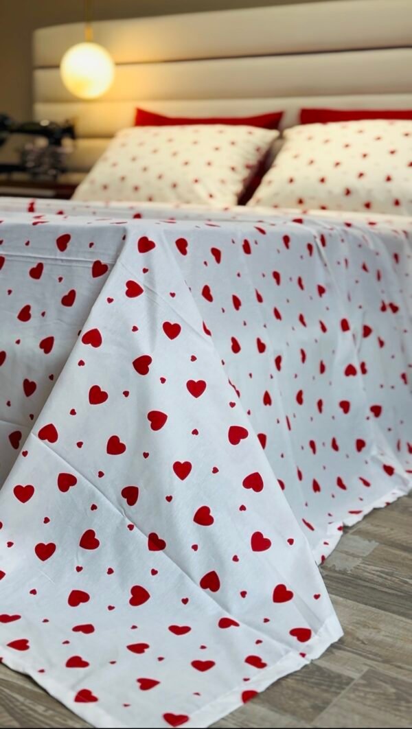 Parure de Lit Cœur Passion – Blanc Rouge Amour