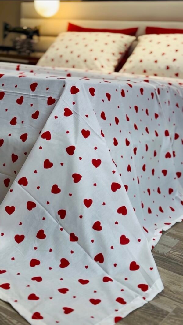Parure de Lit Cœur Passion – Blanc Rouge Amour