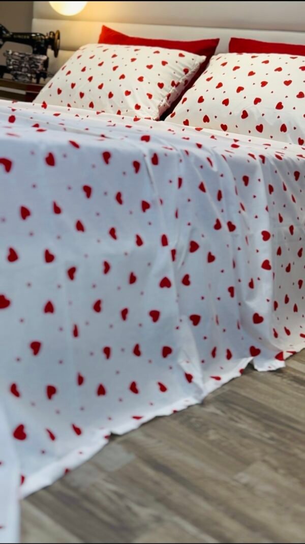 Parure de Lit Cœur Passion – Blanc Rouge Amour