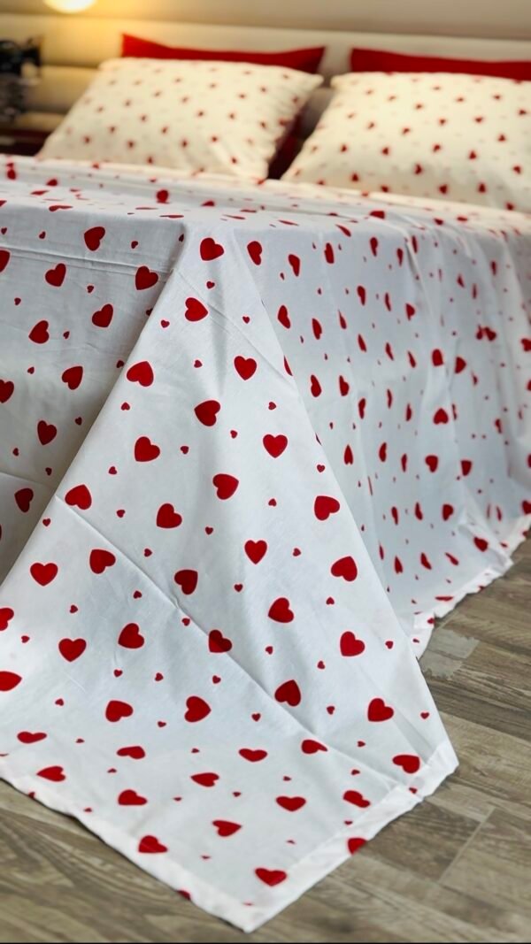 Parure de Lit Cœur Passion – Blanc Rouge Amour