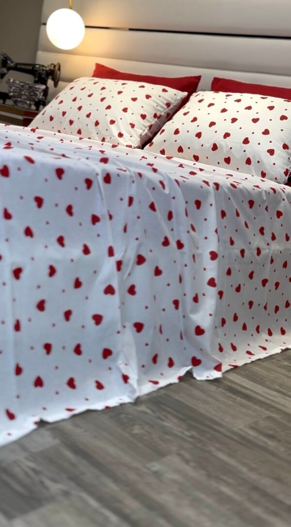 Parure de Lit Cœur Passion – Blanc Rouge Amour