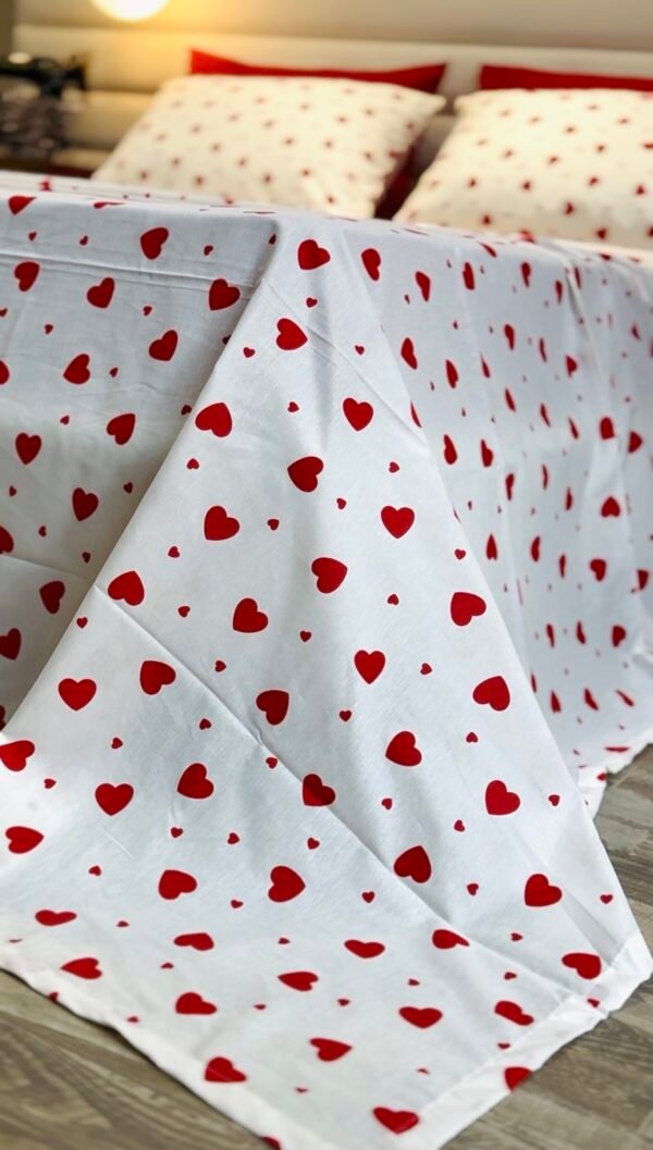 Parure de Lit Cœur Passion – Blanc Rouge Amour