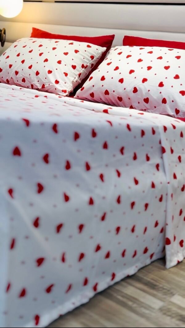 Parure de Lit Cœur Passion – Blanc Rouge Amour