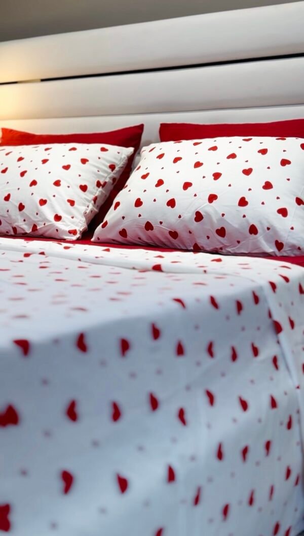 Parure de Lit Cœur Passion – Blanc Rouge Amour