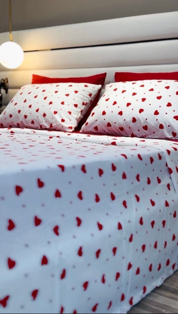 Parure de Lit Cœur Passion – Blanc Rouge Amour