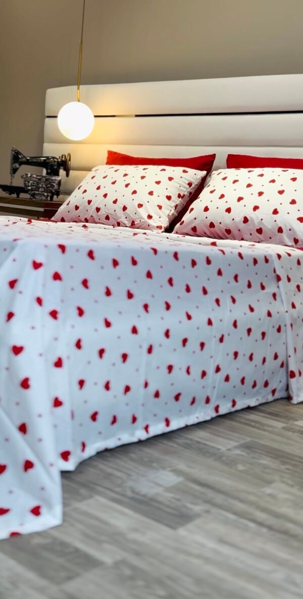 Parure de Lit Cœur Passion – Blanc Rouge Amour