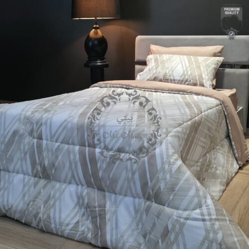 Couette Une Place et Demi – Motif Géométrique Taupe