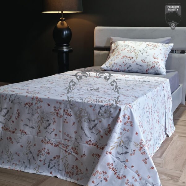 Parure de Lit Une Place et Demi – Brume Florale Orange