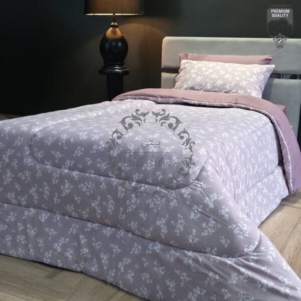 12 Couette Une Place et Demi – Douceur Florale Mauve 🌸