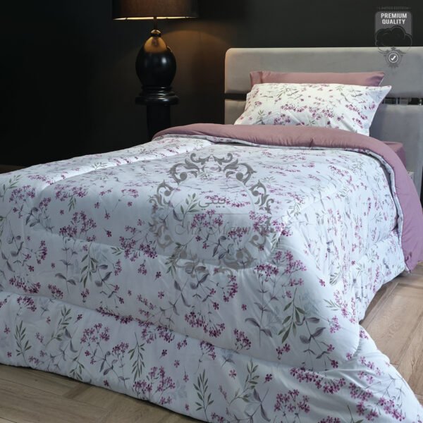 Couette Une Place et Demi – Motif Floral Mauve