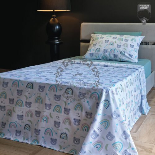 Parure de Lit Une Place et Demi – Arc‑en‑Ciel & Oursons