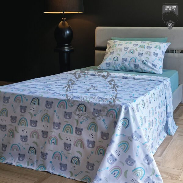 Parure de Lit Une Place et Demi – Arc‑en‑Ciel & Oursons
