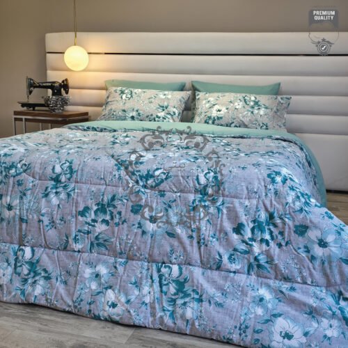 Couette 2 Places Imprimé Floral Bleu Aqua – Ambiance Naturelle