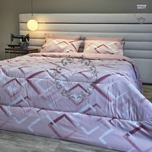 Couette 2 Places Rose Poudré – Motifs Géométriques Modernes