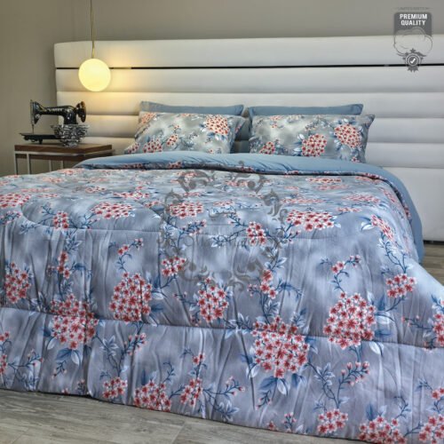 Couette 2 Places Floréa – Fleurs Cerisier Bleu Gris