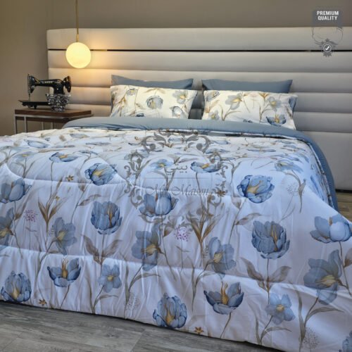 Couette 2 Places Fleurie Bleu Ciel – Motif Floral Aquarelle