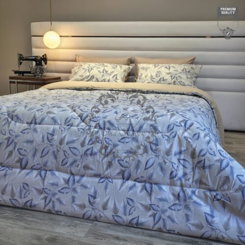 33 Couette 2 Places Motif Feuilles Bleu Gris – Style Nature Chic
