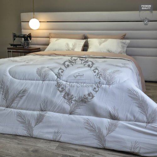 4 Couette 2 Places Style Nature Chic – Feuillage Beige
