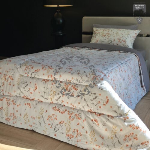 5 Couette Une Place et Demi – Fleurs Sépia Délicates