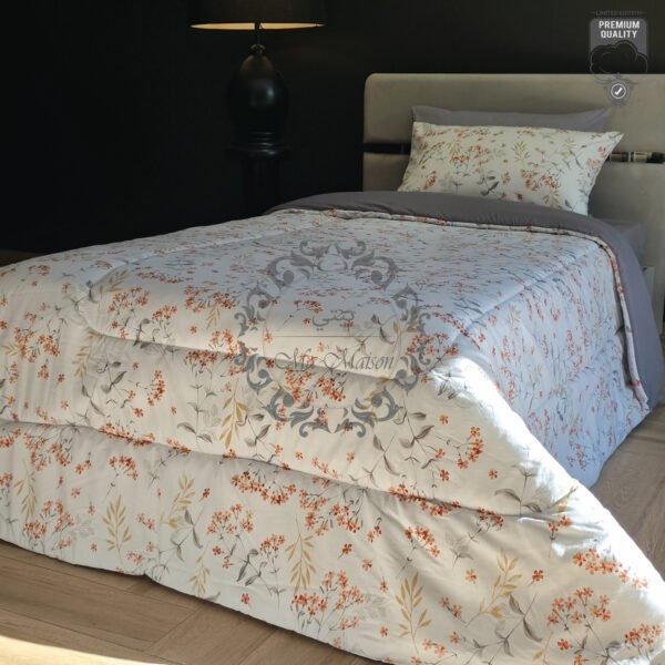 Couette Une Place et Demi – Fleurs Sépia Délicates
