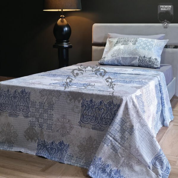 Parure de Lit Une Place et Demi – Arabesques d’Azur Élégantes