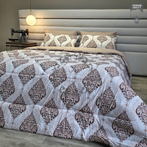 6 Couette 2 Places Arabesque Royale – Beige Taupe Élégant