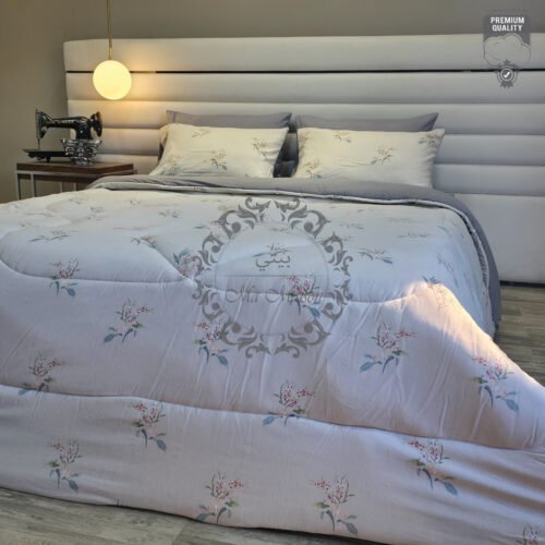 8 Couette 2 Places Gris Perle – Motif Floral Pastel