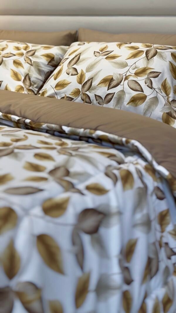 Screenshot Couette 2 Places Imprimé Feuilles Beige et Doré – Style Nature